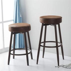 img 2 attached to 🪑 DYH Industrial Backless Counter Stool with Cushion - Swivel Barstool for Kitchen Counters, 24 or 29 Inch Height, Brown (1 Piece)