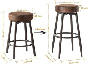 img 3 attached to 🪑 DYH Industrial Backless Counter Stool with Cushion - Swivel Barstool for Kitchen Counters, 24 or 29 Inch Height, Brown (1 Piece)