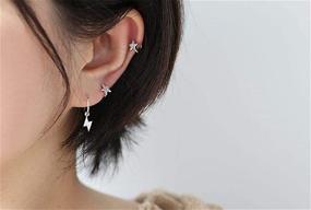 img 2 attached to 🌙 Sterling Silver Crescent Moon Star Crystal Huggie Earrings: Asymmetrical CZ Charms for Women and Girls, Small Hoop Earrings, Cartilage Clip Cuff Studs - Unique Fashion Jewelry Gifts