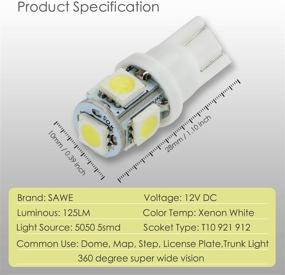 img 3 attached to SAWE - T10 клиновая лампа с 5-светодиодной 5050 лампочкой W5W 2825 158 192 168 194 (4 штуки) (белый)