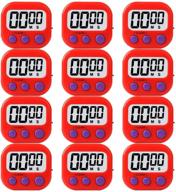 ⏱️ small digital kitchen timer with magnetic back, on/off switch, and minute/second count up/countdown - 12 pack (red) logo