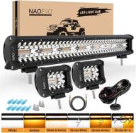 naoevo 20 inch 420w spot flood led light bar 2 pack - 4 inch 120w amber white off road lighting, 6 modes memory reset function, driving work light with 3 leads wiring harness for truck boat jeep tractor (3 pack) logo