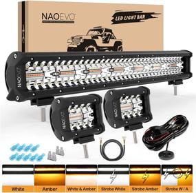 img 4 attached to NAOEVO 20-дюймовая 420Вт Световая панель LED Spot Flood 2 шт - 4-дюймовая 120Вт Желто-белая светодиодная аварийная подсветка для внедорожного движения, функция сброса памяти 6 режимов, рабочий светильник с проводкой для грузовика, лодки, джипа, трактора (3 шт)