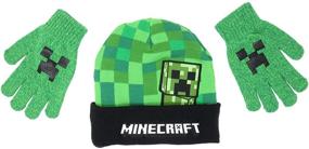 img 1 attached to 🧦 Minecraft Creeper Peep Kids Beanie Hat Cap and Gloves Set - Vibrant Green Edition