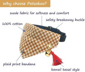 img 3 attached to 🐱 Stylish Plaid Pattern Cat Collar with Bell: PetSoKoo Japan Tassel Bandana | Cute Girl Breakaway Collar in 100% Soft & Durable Cotton