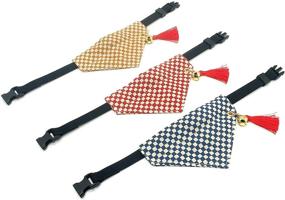 img 1 attached to 🐱 Stylish Plaid Pattern Cat Collar with Bell: PetSoKoo Japan Tassel Bandana | Cute Girl Breakaway Collar in 100% Soft & Durable Cotton