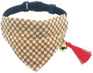 🐱 stylish plaid pattern cat collar with bell: petsokoo japan tassel bandana | cute girl breakaway collar in 100% soft & durable cotton логотип