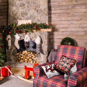 img 1 attached to 🎄 MENOLY Набор из 6 рождественских накидок на подушки - клетчатый олень, Радостное Рождество, и Рождественское дерево подушки для дивана - 18 x 18 дюймов - идеально для рождественского декора.