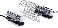 👖 set of 12 heavy duty quality pants hangers with add-on skirt/slack metal hanger, wide adjustable clips, stackable design, chrome finish, ideal for jeans, bottoms логотип