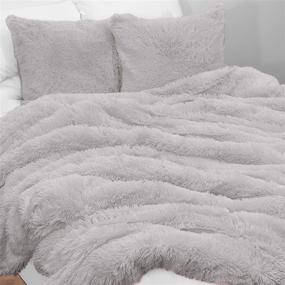 img 4 attached to KB & Me Boho Grey Fuzzy Faux Fur Plush Duvet Comforter Cover and Sham 3 pc. Soft Shaggy Fluffy Full/Queen Size Bedding Set Gray Luxury College Dorm Teen: Find the Ultimate Cozy Bedding Set