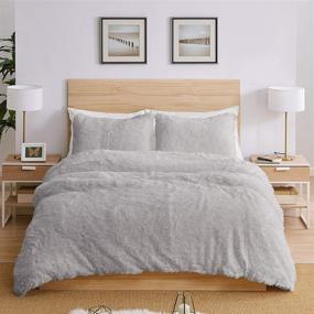 img 2 attached to KB & Me Boho Grey Fuzzy Faux Fur Plush Duvet Comforter Cover and Sham 3 pc. Soft Shaggy Fluffy Full/Queen Size Bedding Set Gray Luxury College Dorm Teen: Find the Ultimate Cozy Bedding Set