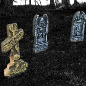 img 2 attached to 🪦 ATDAWN 17-inch Foam Graveyard Tombstones for Halloween Yard Decorations, 5-Pack - Halloween Headstone Decorations
