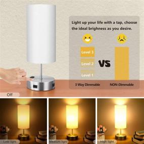 img 3 attached to 💡 Silver Touch Table Lamp with 2 USB Charging Ports, 3-Way Dimmable Bedside Nightstand Lamp for Bedroom, AC Outlet and E26 60W Edison Bulbs Included - Ideal for Desk Lamp in Living Room, Office, and Reading