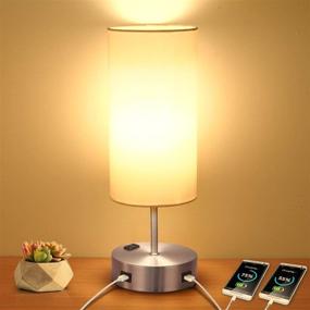 img 4 attached to 💡 Silver Touch Table Lamp with 2 USB Charging Ports, 3-Way Dimmable Bedside Nightstand Lamp for Bedroom, AC Outlet and E26 60W Edison Bulbs Included - Ideal for Desk Lamp in Living Room, Office, and Reading