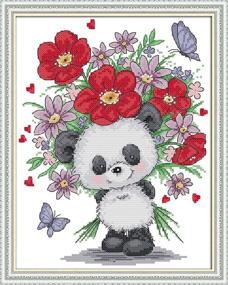 img 4 attached to 🐼 Joy Sunday Full Range of Embroidery Starter Kits: Stamped Cross Stitch Kits for Beginners - Panda Giving Flowers Design - 13x15.7 inch