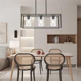 img 2 attached to 🏡 Stylish and Rustic: VINLUZ 3-Light Industrial Metal Pendant Lighting with Clear Glass Shades for Dining Room and Kitchen Island