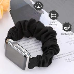 img 1 attached to 🌸 JIELIELE Scrunchie Apple Watch Band for Women, Cute Fabric Wristbands Straps Elastic Scrunchy Band - Compatible with iWatch Series 6 5 4 3 2 1 SE (S-38/40mm SET-BG)
