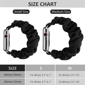 img 3 attached to 🌸 JIELIELE Scrunchie Apple Watch Band for Women, Cute Fabric Wristbands Straps Elastic Scrunchy Band - Compatible with iWatch Series 6 5 4 3 2 1 SE (S-38/40mm SET-BG)