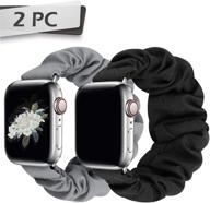 🌸 jieliele scrunchie apple watch band for women, cute fabric wristbands straps elastic scrunchy band - compatible with iwatch series 6 5 4 3 2 1 se (s-38/40mm set-bg) logo