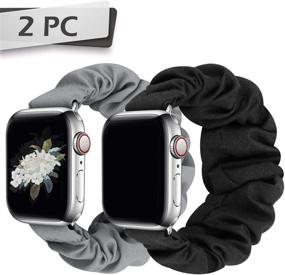 img 4 attached to 🌸 JIELIELE Scrunchie Apple Watch Band for Women, Cute Fabric Wristbands Straps Elastic Scrunchy Band - Compatible with iWatch Series 6 5 4 3 2 1 SE (S-38/40mm SET-BG)