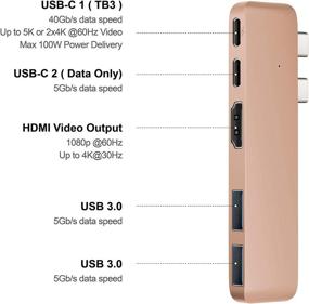 img 3 attached to 💻 Purgo Mini USB C Hub Adapter Dongle for MacBook Air M1 & MacBook Pro M1 - 4K HDMI, 100W PD, 40Gbps TB3, USB-C, USB 3.0 - Gold