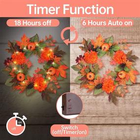 img 1 attached to 🍂 BOMMETER 20 inch Pre-Lit Fall Door Wreath: Enhance your Home with LED Lighted Thanksgiving & Autumn Décor for Front Door, Porch & Halloween