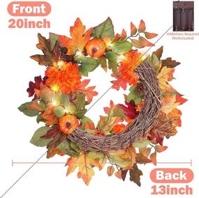 img 3 attached to 🍂 BOMMETER 20 inch Pre-Lit Fall Door Wreath: Enhance your Home with LED Lighted Thanksgiving & Autumn Décor for Front Door, Porch & Halloween