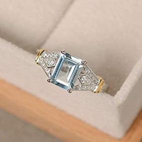 img 4 attached to Aquamarine Gemstone Vintage Women's Bridal Band Ring - 14k White Gold Filled - Pikul Giftshop (Size 10)