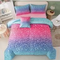 🌈 perfemet girls comforter set queen size: colorful rainbow bedding with galaxy glitter, 6 piece bed in a bag, perfect for teens, kids, and women logo