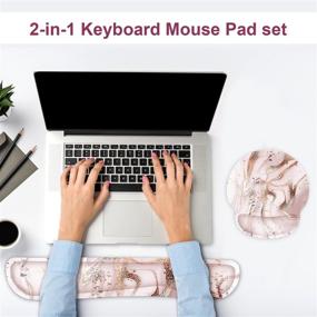 img 3 attached to Ergonomic Pink Marble Keyboard Wrist Rest and Mouse Pad Set, G JGOO Memory Foam Wrist Support with Non-Slip Base for Office, Gaming, Computer, Laptop - Pain Relief Design