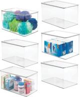 📦 mdesign stackable clear bathroom storage box with lid - organize hand soaps, body wash, shampoos, conditioners, hand towels, hair accessories, body spray - 6 pack logo