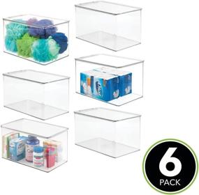 img 3 attached to 📦 mDesign Stackable Clear Bathroom Storage Box with Lid - Organize Hand Soaps, Body Wash, Shampoos, Conditioners, Hand Towels, Hair Accessories, Body Spray - 6 Pack