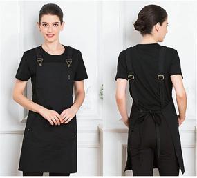 img 1 attached to 🍳 2-Pack Cross Back Apron with Pockets for Men and Women - Adjustable Kitchen Cooking Bib Apron - Canvas Apron for BBQ, Chef, Baking, and Painting