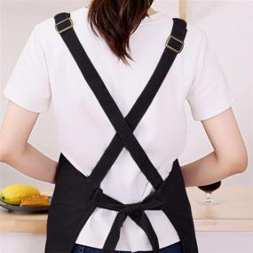 img 3 attached to 🍳 2-Pack Cross Back Apron with Pockets for Men and Women - Adjustable Kitchen Cooking Bib Apron - Canvas Apron for BBQ, Chef, Baking, and Painting