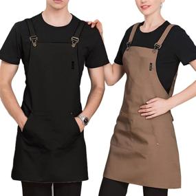 img 4 attached to 🍳 2-Pack Cross Back Apron with Pockets for Men and Women - Adjustable Kitchen Cooking Bib Apron - Canvas Apron for BBQ, Chef, Baking, and Painting