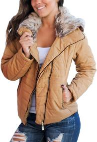 img 3 attached to 🧥 CILKOO Women's Winter Fashion Faux Fur Hooded Padded Quilted Coat - Slim Fit Zip Down Long Sleeve Jacket with Pockets (Size: US12-14, Khaki, Large)