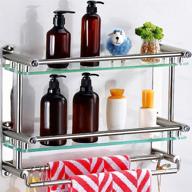 🛁 premium tempered glass bathroom shelf with stainless steel wall mount - 2 tiers, towel hanger included logo