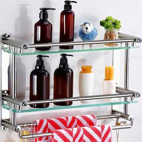 img 4 attached to 🛁 Premium Tempered Glass Bathroom Shelf with Stainless Steel Wall Mount - 2 Tiers, Towel Hanger Included