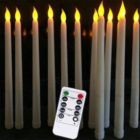 img 4 attached to Datomarry 12-Pack Remote Flameless LED Taper Candles with Yellow Flickering Light - Realistic 11-inch Ivory White Battery Operated Candlestick for Halloween and Christmas