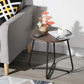 img 3 attached to 🏭 VECELO Industrial Round Style Side/End/Coffee/Snack Table with Storage Shelf Tray - Brown, for Bedroom, Living Room, and Outdoor Use