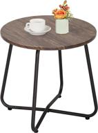 🏭 vecelo industrial round style side/end/coffee/snack table with storage shelf tray - brown, for bedroom, living room, and outdoor use logo