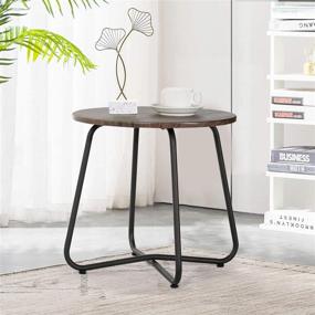 img 1 attached to 🏭 VECELO Industrial Round Style Side/End/Coffee/Snack Table with Storage Shelf Tray - Brown, for Bedroom, Living Room, and Outdoor Use