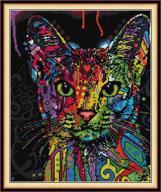 yeesam art colorful cat cross stitch kit: fun & easy diy embroidery for adults and kids, preprinted patterns for needlepoint christmas logo