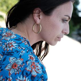 img 3 attached to Large 42mm Gold Plated Tube Earrings - Lightweight Statement Hoops, Thick Hollow Gold Hoops