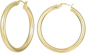 img 4 attached to Large 42mm Gold Plated Tube Earrings - Lightweight Statement Hoops, Thick Hollow Gold Hoops