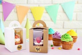 img 1 attached to 🧁 Eupako Single Cupcake Carriers - 50 PCS with Window Insert and Handle: Brown Kraft Boxes for Bakery, Pastry, Muffins + 100 Stickers