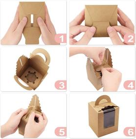 img 2 attached to 🧁 Eupako Single Cupcake Carriers - 50 PCS with Window Insert and Handle: Brown Kraft Boxes for Bakery, Pastry, Muffins + 100 Stickers