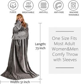 img 3 attached to 🧥 Tirrinia Adult Unisex Wearable Fleece Blanket with Sleeves - Super Soft Comfy Plush TV Blanket Throw Wrap Cover for Lounge, Couch, Reading, Watching TV - 73"x51" Grey