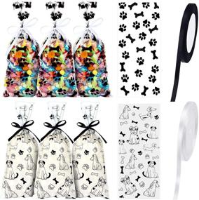 img 4 attached to 🐾 100 Piece Dog Paw Bone Print Treat Bags with Ribbon Ties - Perfect Candy Gift Bags for Pet Treat Party Favor (Dog Pattern Style)