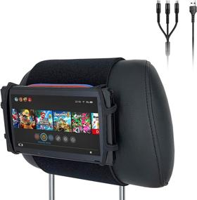 img 4 attached to Silicone Car Seat Headrest Mount Holder for Nintendo Switch 🚗 Console, iPad Mini, Kindle Paperwhite - Includes 3-in-1 Charging Cable (Neon Red/Blue)